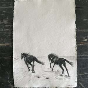 Twee Paarden - Houtskool op papier