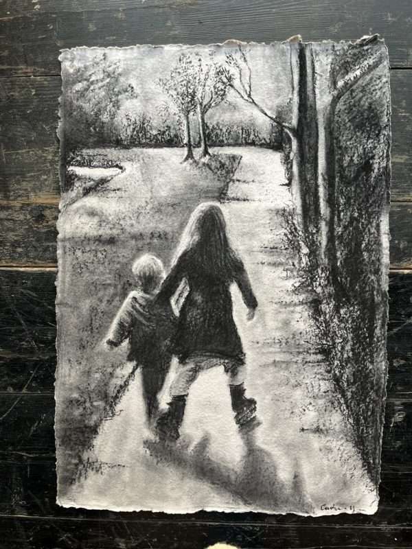 Mijn kinderen - Houtskool op papier