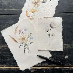 3 Botanical Line-Art aquarellen